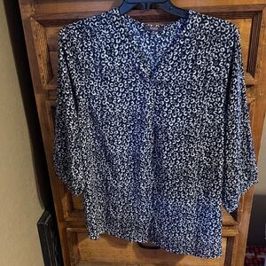 NYDJ Black and White Patterned Blouse